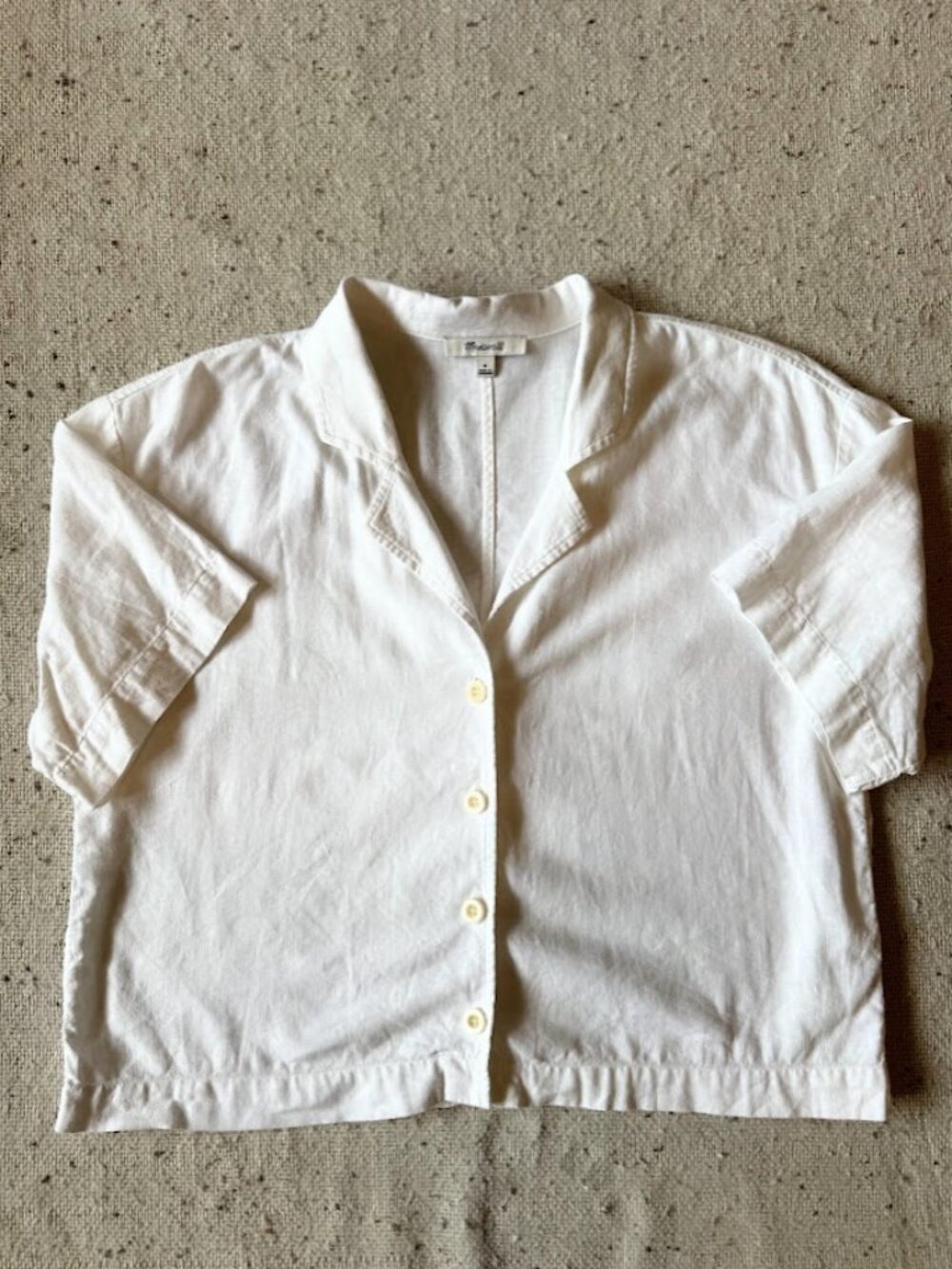 Madewell 100% Linen Resort Shirt White Short Sleeve Button Front Size S